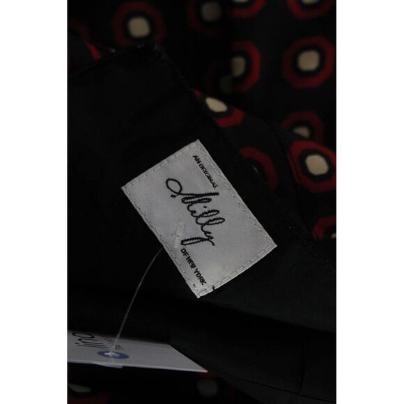 Milly Womens Geometric Pleated Satin Mini Skater Skirt Red Black Ivory Size 8 - Picture 5 of 5